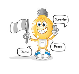 light bulb head cartoon hold surrender flag mascot. cartoon vector