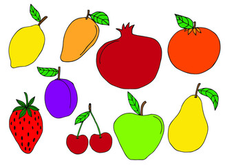 Hand drawn fruits collection vector design illustration isolated on background