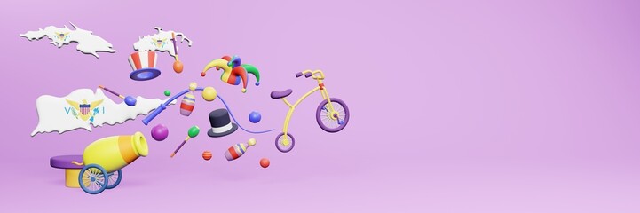 3d rendering of festivals and circus entertainment in Virgins Island for social media