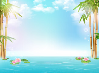 Fototapeta na wymiar Ocean. Summer background with lotuses.