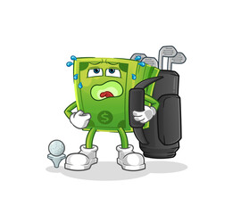 money with golf equipment. cartoon mascot vector