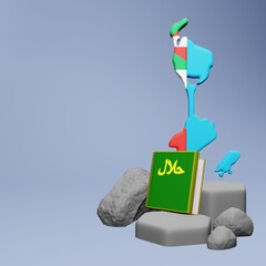 3d rendering of law books halal and haram in Saint Pierre and Miquelon for Ramadan and Eid
