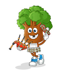 Obraz premium tree head cartoon scottish with bagpipes vector. cartoon character