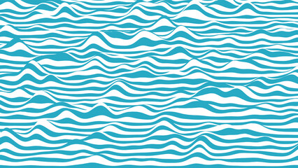 Trendy 3D blue and white stripes distorted backdrop. Procedural ripple background with optical illusion effect