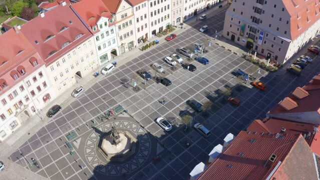 Aerial drone flight over Zittau City in saxony, Germany