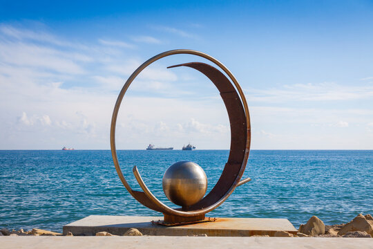 Sculpture "Frozen Wave" by Victor Bonato, in Molos Park at Promenade alley in Limassol, Cyprus