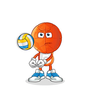 basketball head cartoon play volleyball mascot. cartoon vector