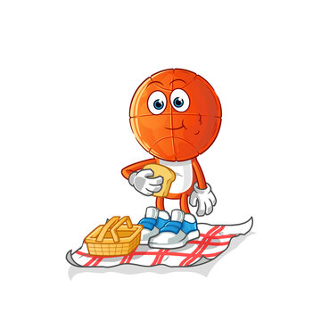 basketball head cartoon on a picnic. cartoon mascot vector