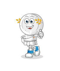 medicine tablet head cartoon with greek clothing. cartoon mascot vector