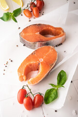raw trout steak before cooking. freshwater fish of the salmon family. for advertising and recipes