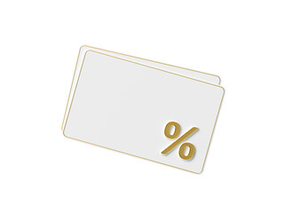 Empty white discount card on a white isolated background. 3d render illustration