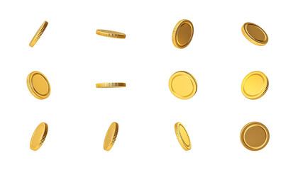 Set of gold coins on a white isolated background. 3d render illustration