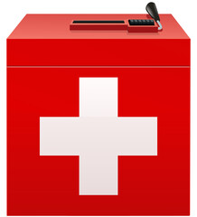  Election ballot box with the colors of the Swiss flag (cropped)