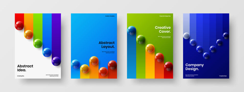 Multicolored company cover design vector concept composition. Abstract 3D balls annual report template collection.