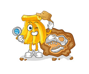 Banana archaeologists with fossils mascot. cartoon vector
