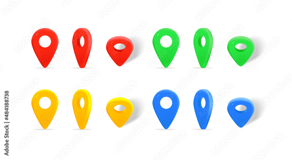 Poster map pins clipart. objects isolated on white background. 3d vector illustration