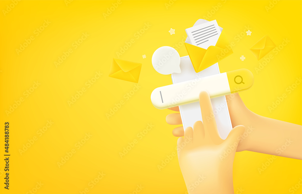 Aufkleber Online searching emails via mobile phone. 3d vector banner with copy space
