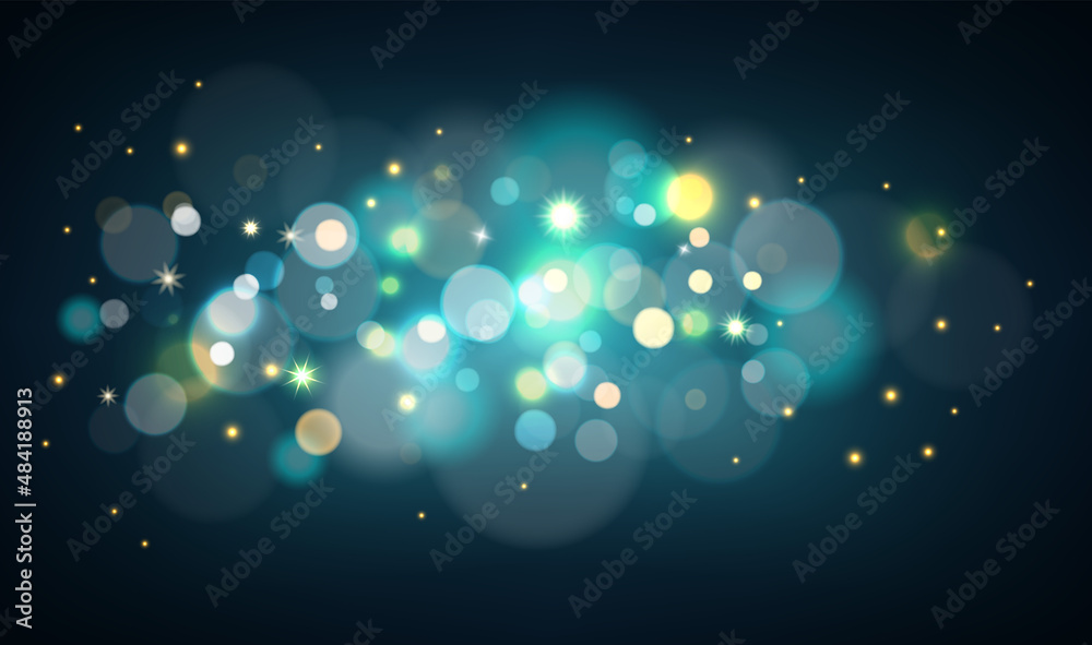 Poster abstract dark background with bright bokeh lights
