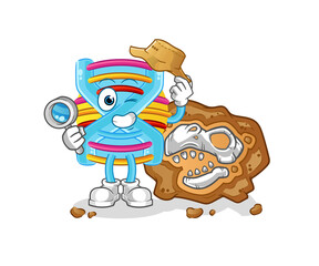 DNA archaeologists with fossils mascot. cartoon vector