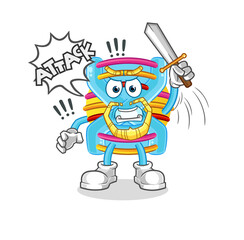 DNA knights attack with sword. cartoon mascot vector