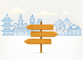 Naklejka premium World travel vector illustration with famous monuments