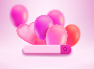 Searching for holiday presents. Air ballons flying out the searching tab. 3d vector illustration
