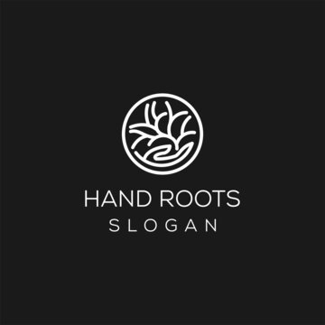  tree logo on human hand with root. nature icon and ecology concept, vector illustration