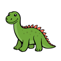Cute cartoon young dinosaur. Green brontosaurus. Vector isolated clipart illustration. White background