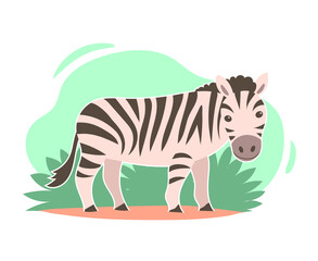 Fototapeta na wymiar Cute cartoon striped zebra. African herbivore. Vector illustration. Child character. Wildlife background