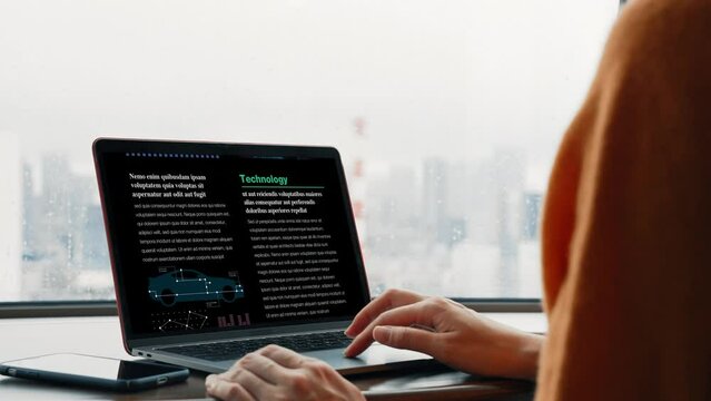 Woman watching website with laptop PC. blog. blogger.