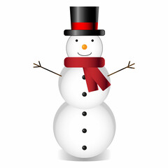 Snowman with hat and scarf. White background. Vector illustration
