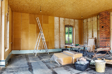 Installing thermal insulation inside a building, wood fiber boards 