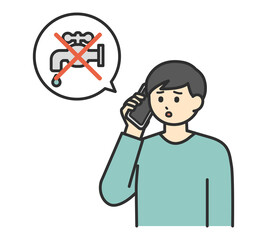 水道が止まったことについて相談する男性のイラスト素材
