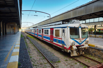 Old electric train at the Haydarpaşa railway station. Istanbul, Turkey.