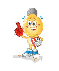 light bulb head cartoon fan with popcorn illustration. character vector