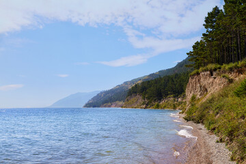 The shore of Lake Baikal on a summer day. Beautiful summer landscape. 