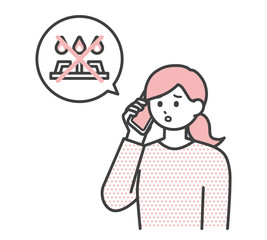 ガスが止まったことについて相談する女性のイラスト素材