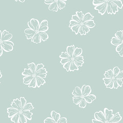 Floral seamless pattern with mallow flower in light turquoise background.