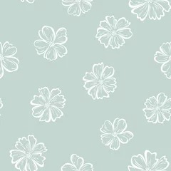 Afwasbaar behang Bloemenmotief Naadloze bloemmotief met kaasjeskruid bloem in licht turkooizen achtergrond.
