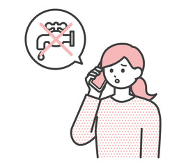 水道が止まったことについて相談する女性のイラスト素材