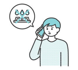 ガスが止まったことについて相談する男性のイラスト素材