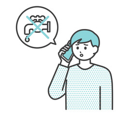 水道が止まったことについて相談する男性のイラスト素材