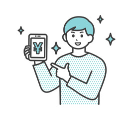 若い男性がスマホ決済をしているイラスト素材