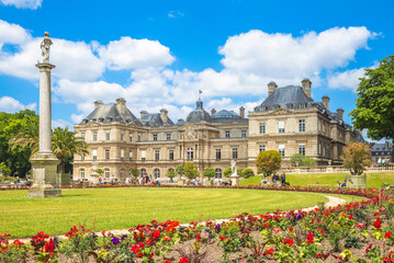 Paris, France - June 19, 2015: The Jardin du Luxembourg, or the Luxembourg Garden, created beginning in 1612 by  by Marie de' Medici - obrazy, fototapety, plakaty
