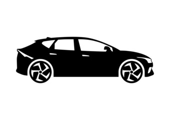 Silhouette of modern electric car. Side view. Vector.