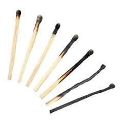 Set with burnt matches on white background