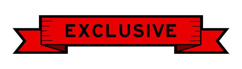 Ribbon label banner with word exclusive in red color on white background