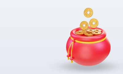 3d chinese new year Money Bag  icon rendering right view