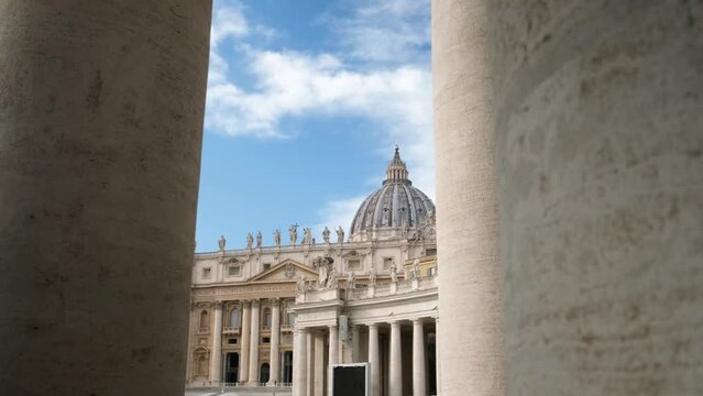 View of St Peter Basilica between Bernini's colonnade. Vatican City, UNESCO World Heritage Site, Rome, Lazio, Italy, Europe 