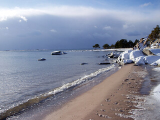 ice on the beach at sandhamn in the archipelago of stockholm